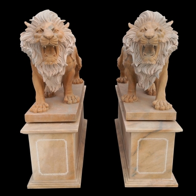 Pink marble lions statue